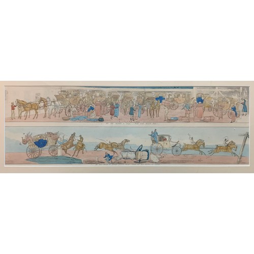 369 - After Henry Alken and John Dean Paul, pair of comical coaching hand-tinted etching scenes (five stri... 