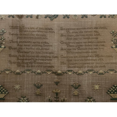 284 - Very large embroidery sampler by Hannah Primrose aged 9 Years, dated 1829. Extensively decorated wit... 