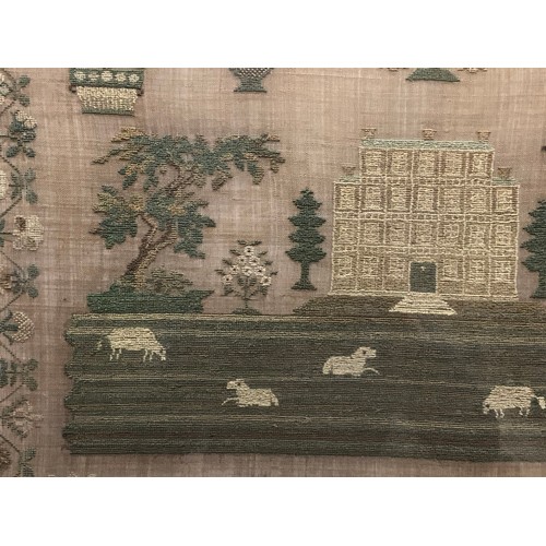 284 - Very large embroidery sampler by Hannah Primrose aged 9 Years, dated 1829. Extensively decorated wit... 