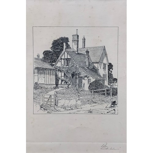 368 - Selection of signed artworks, etchings & prints with; a watercolour landscape of a cottage signed by... 