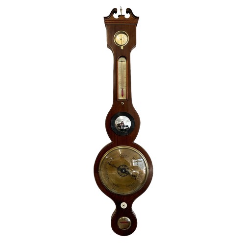 297 - A Scottish mahogany wheel barometer by B. Corti, Glasgow, with a register plate, small convex mirror... 