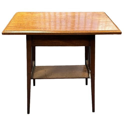 415 - Arts & crafts two-tier  walnut occasional table. H73cm, W73cm, D46cm.