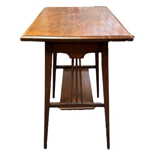 415 - Arts & crafts two-tier  walnut occasional table. H73cm, W73cm, D46cm.