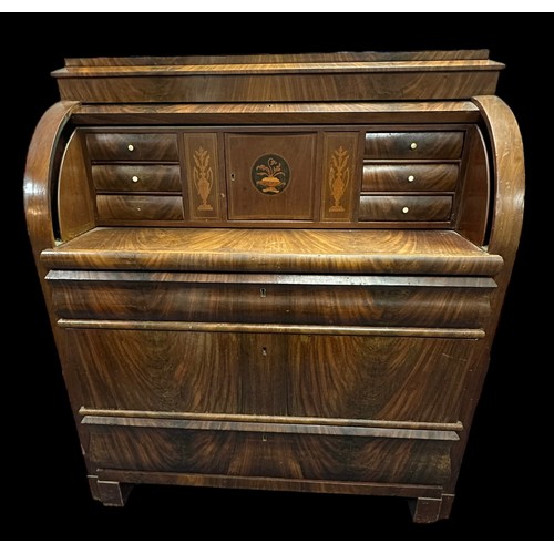 416 - Continental cylinder desk Scandinavian or biedermeier, with a panelled cylinder front and sliding to... 