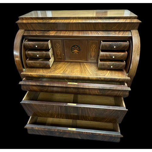 416 - Continental cylinder desk Scandinavian or biedermeier, with a panelled cylinder front and sliding to... 