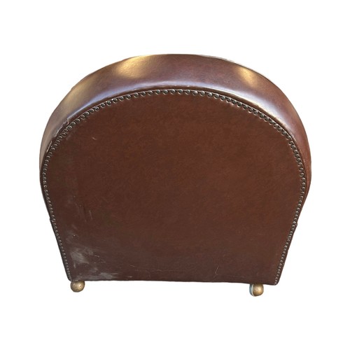 418 - Art Deco style brown leather club type arm chair. width 100cm, depth 106cm.