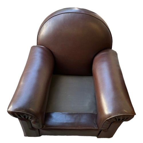 418 - Art Deco style brown leather club type arm chair. width 100cm, depth 106cm.