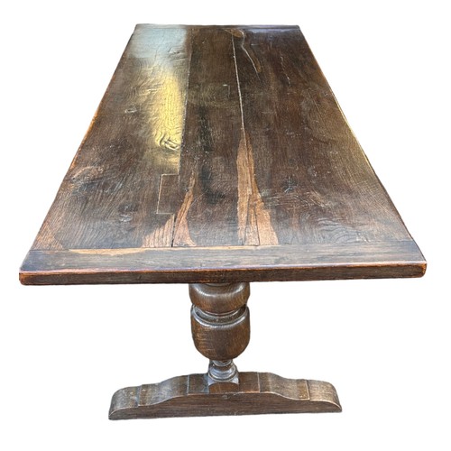 424 - Jacobean style refectory table, length 168cm, width 50cm, height 85cm.