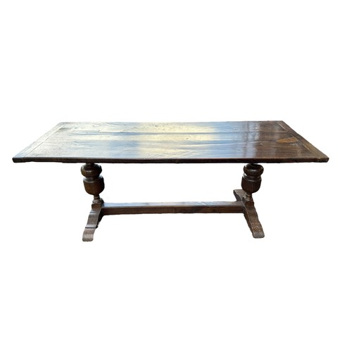 424 - Jacobean style refectory table, length 168cm, width 50cm, height 85cm.