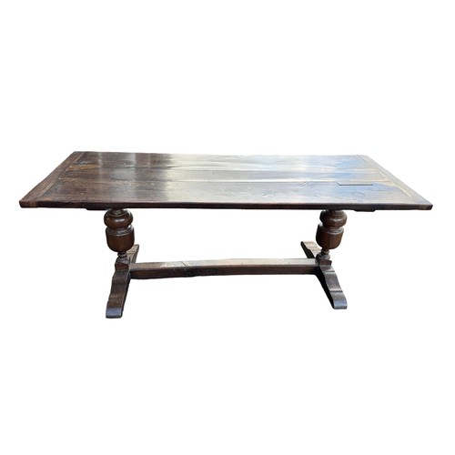 424 - Jacobean style refectory table, length 168cm, width 50cm, height 85cm.