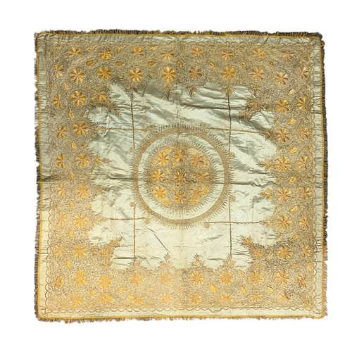 352 - An Indian silk panel with metal thread detail, approximately 122 x 122cm.