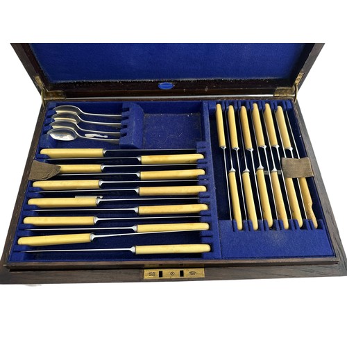 207 - A canteen of silver / stainless steel & bone cutlery for 12 people, monogrammed 'M'. Comprises of 12... 