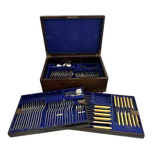 207 - A canteen of silver / stainless steel & bone cutlery for 12 people, monogrammed 'M'. Comprises of 12... 