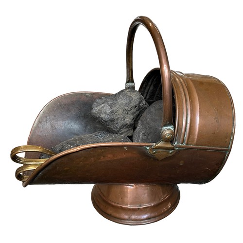 266 - Copper Coal Scuttle, some crushing to base