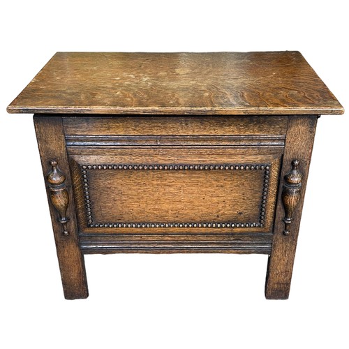 425 - Childs Oak Coffer Sewing Box comes with all the usual sewing accoutrements H 44, W 36, L 54.