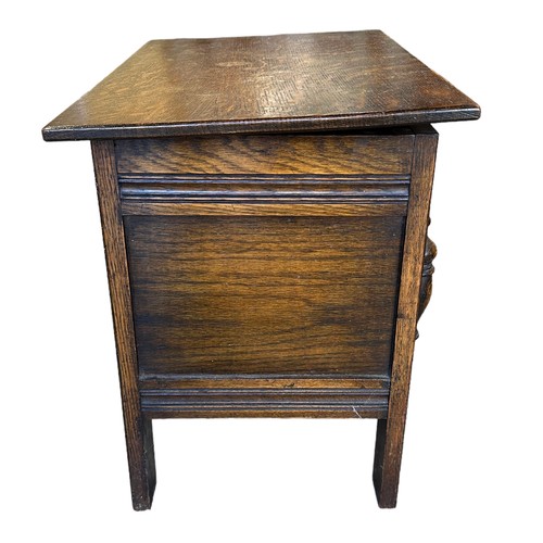 425 - Childs Oak Coffer Sewing Box comes with all the usual sewing accoutrements H 44, W 36, L 54.