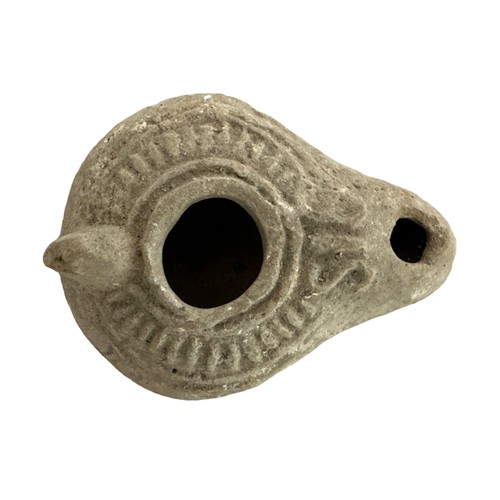 348 - Roman, Terracotta pottery Oil lamp, 3rd –  4th Century A.D. Convex body with two openings and a mini... 