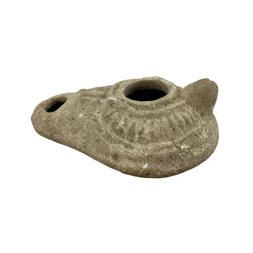 348 - Roman, Terracotta pottery Oil lamp, 3rd –  4th Century A.D. Convex body with two openings and a mini... 