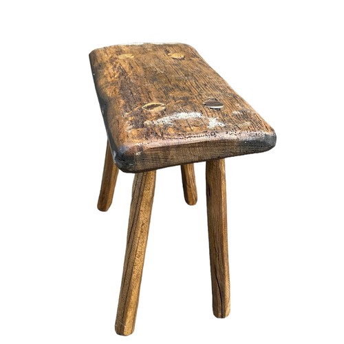 426 - A range of 3 rustic Hungarian wooden stools. W46 x H38cm, W49 x H39cm and W43 x H39cm.