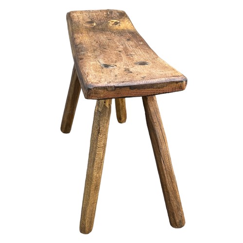 426 - A range of 3 rustic Hungarian wooden stools. W46 x H38cm, W49 x H39cm and W43 x H39cm.