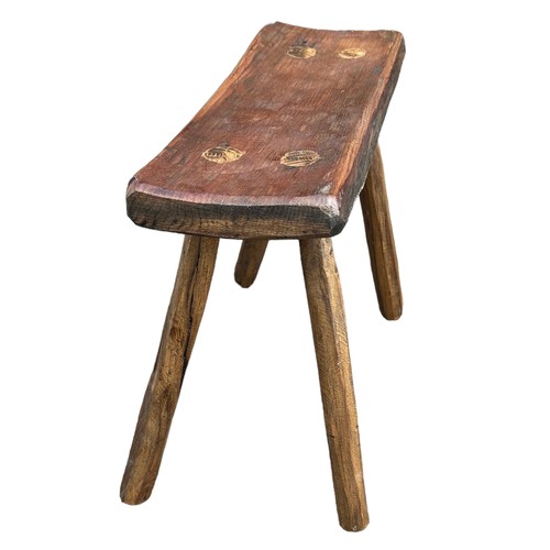 426 - A range of 3 rustic Hungarian wooden stools. W46 x H38cm, W49 x H39cm and W43 x H39cm.