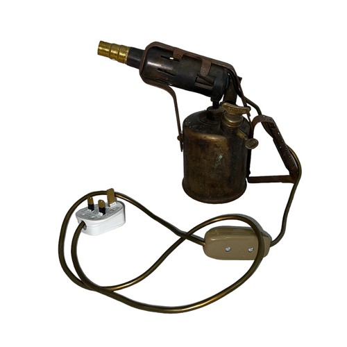 306 - A Burmos brass blow torch converted to a lamp