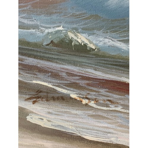 401 - Edmonson (Contemporary), oil on canvas seascape of crashing waves and flying seagulls. Signed ‘Edmon... 