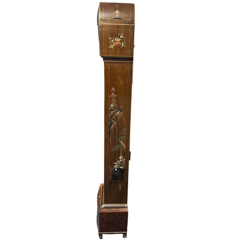 279 - A chinoiserie inlaid granddaughter clock, attractively decorated with mother of pearl inlay, 21cm fa... 