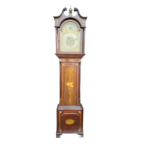 278 - Gustav Becker longcase clock, arched brass dial inscribed with Arabic numerals, the backplate number... 