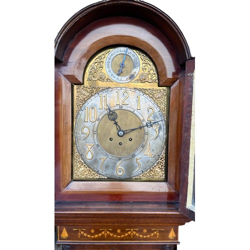 278 - Gustav Becker longcase clock, arched brass dial inscribed with Arabic numerals, the backplate number... 