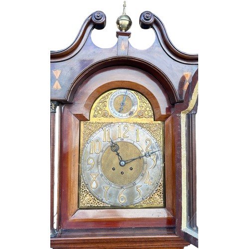 278 - Gustav Becker longcase clock, arched brass dial inscribed with Arabic numerals, the backplate number... 