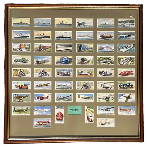 327 - Three framed sets of cigarette cards with Wills Romance of the Heavens, Wills Speed and Player Film ... 