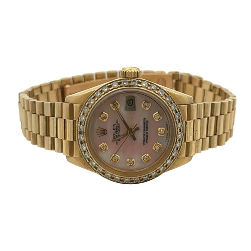 154 - 1978 ladies 26mm 18k Rolex Datejust President, diamond dot mother of pearl dial and diamond bezel. F... 