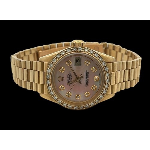 154 - 1978 ladies 26mm 18k Rolex Datejust President, diamond dot mother of pearl dial and diamond bezel. F... 