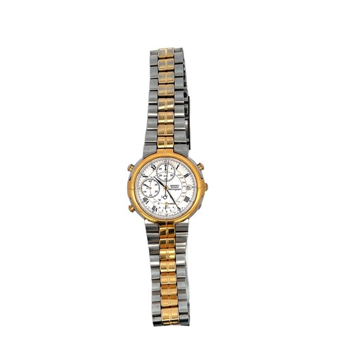 149 - Seiko gents quartz chronograph watch no. 7T32-7AOO. Stainless steel and gold plated case, white dial... 