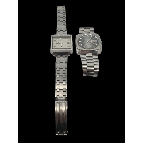 150 - Two Seiko stainless steel automatic gents watches. 
No. 6119 5000 in a rectangular case with silvere... 