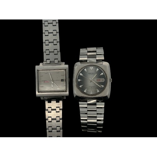 150 - Two Seiko stainless steel automatic gents watches. 
No. 6119 5000 in a rectangular case with silvere... 