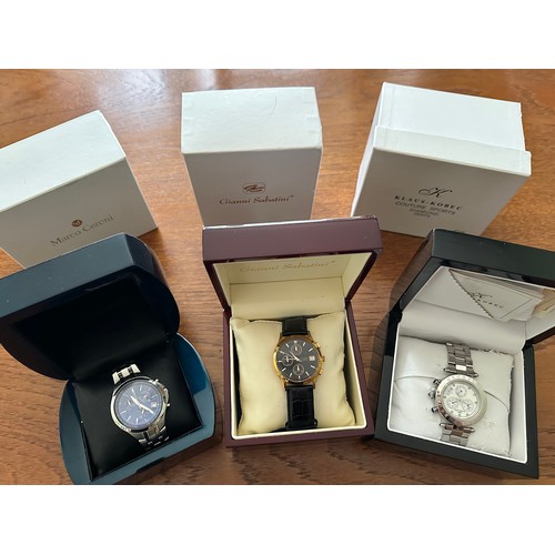 136 - Three boxed gents stainless steel watches.
Klaus Kobec - KKG1918 C15- a couture sports diamond quart... 