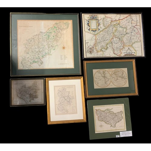 290 - Selection of various framed antique maps to include; ‘Map of Northamptonshire’ engraved by J. Cary f... 