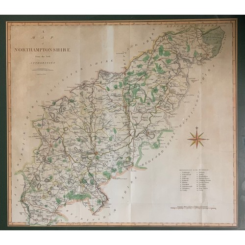 290 - Selection of various framed antique maps to include; ‘Map of Northamptonshire’ engraved by J. Cary f... 