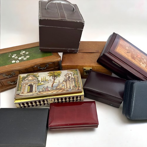 97 - A number of jewellery boxes, predominantly wooden and leather and a vintage tin.