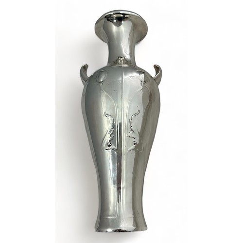 249 - Art Nouveau Loïe Fuller dancer winged vase, chromed pewter (?), with polished finish. Three-dimensio... 