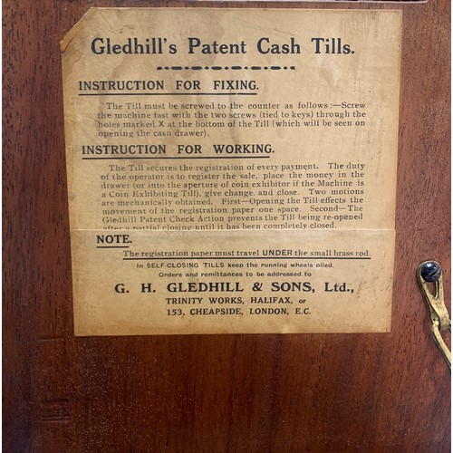 293A - G. H. Gledhill & Sons of Halifax Victorian wooden mechanical cash till, with bell and till roll. No.... 