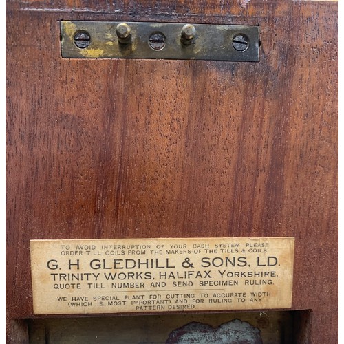 293A - G. H. Gledhill & Sons of Halifax Victorian wooden mechanical cash till, with bell and till roll. No.... 