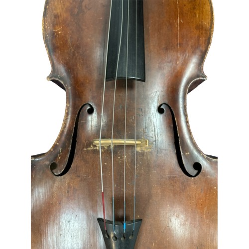 314 - A late 19th/early 20th century cello in fair condition. Internal sticker says ' Repaired by H. Stone... 