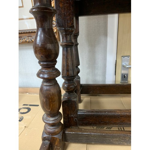 423 - Two oak coffin stools Victorian / early 20th Century, heights approx. 52cm, width 53cm, depth 27 & 2... 