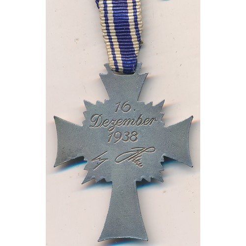 22 - Germany – Second World War silver Cross of Honour of the German Mother, with ribbon, dated 16 Decemb... 