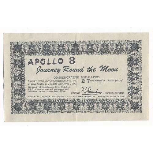 171 - Apollo 8 Journey Round the Moon silver/copper medal twin set, in presentation case with certificate ... 