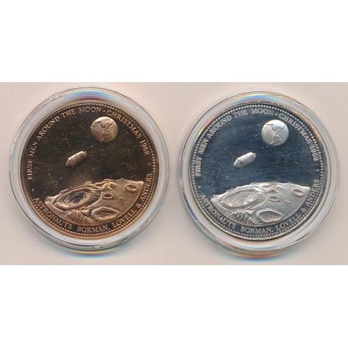 171 - Apollo 8 Journey Round the Moon silver/copper medal twin set, in presentation case with certificate ... 