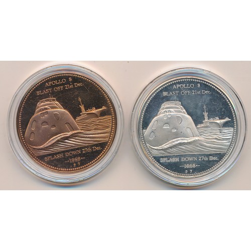 171 - Apollo 8 Journey Round the Moon silver/copper medal twin set, in presentation case with certificate ... 